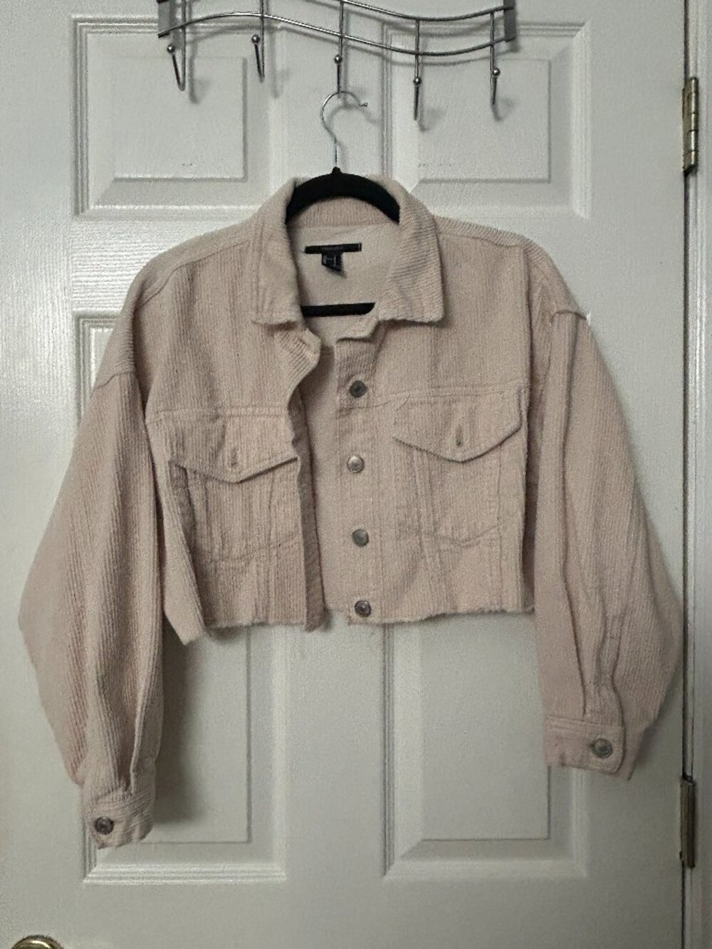 Forever 21 Light Pink Corduroy Jacket Women's Small Cropped Button Up